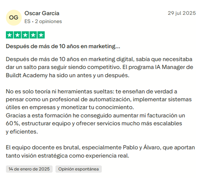 opiniones de automation manager buildt academy